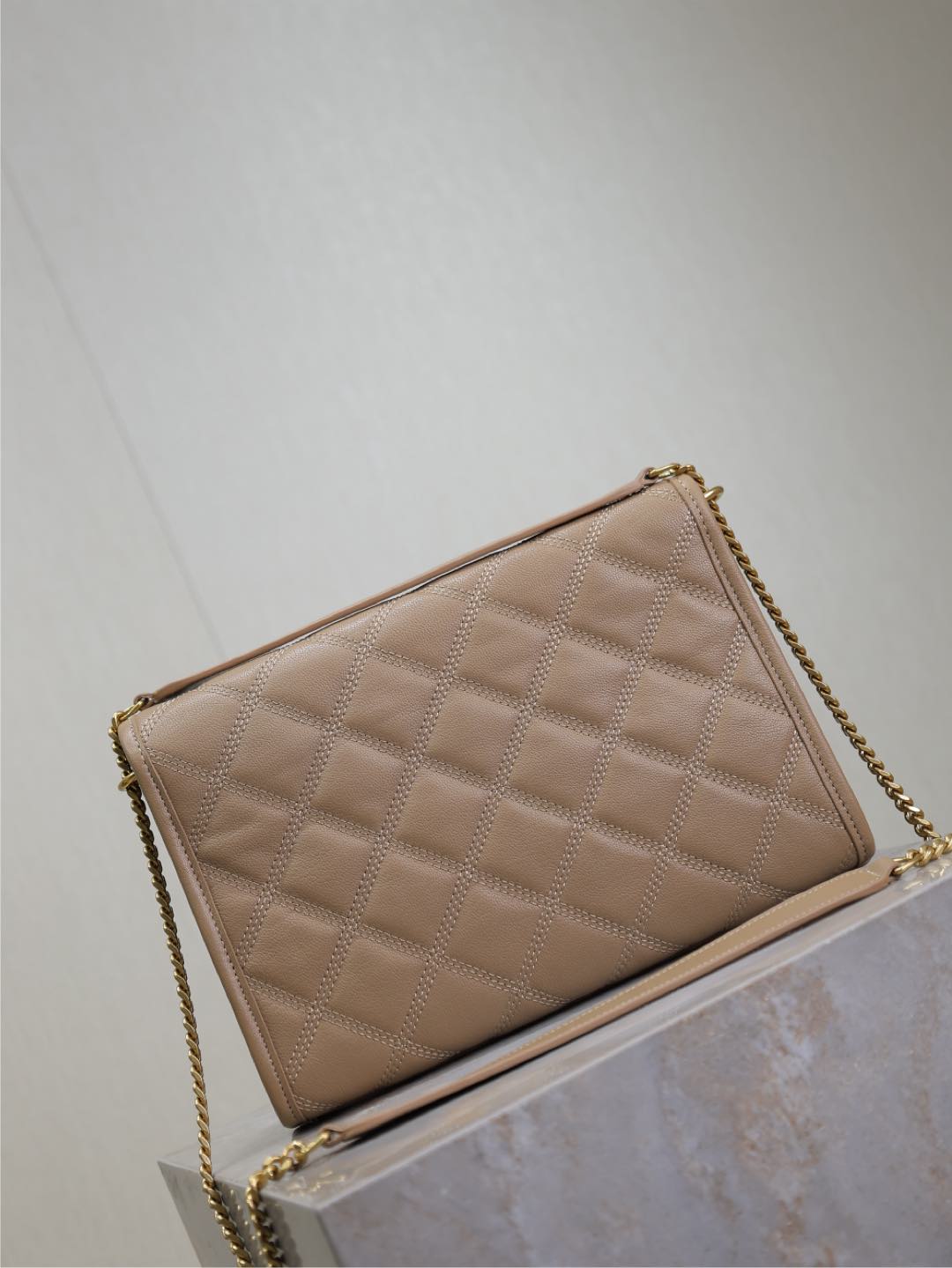 Saint Laurent Becky 25 in Medium Brown Quilted Lambskin Gold Hardware Bag