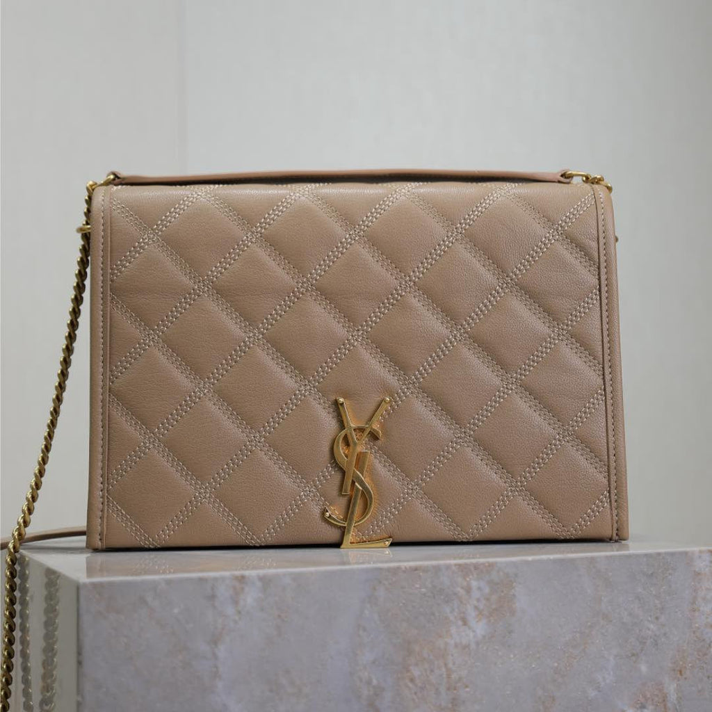 Saint Laurent Becky 25 in Medium Brown Quilted Lambskin Gold Hardware Bag