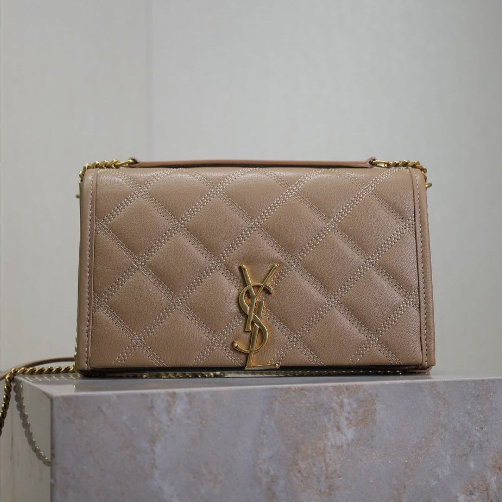 Saint Laurent Becky 22 in Medium Brown Quilted Lambskin Gold Hardware Bag