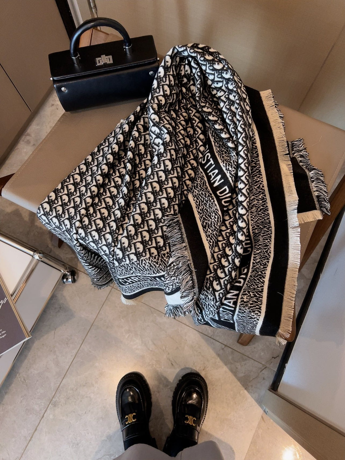 Dior Monogram Fringe Square Scarf — side