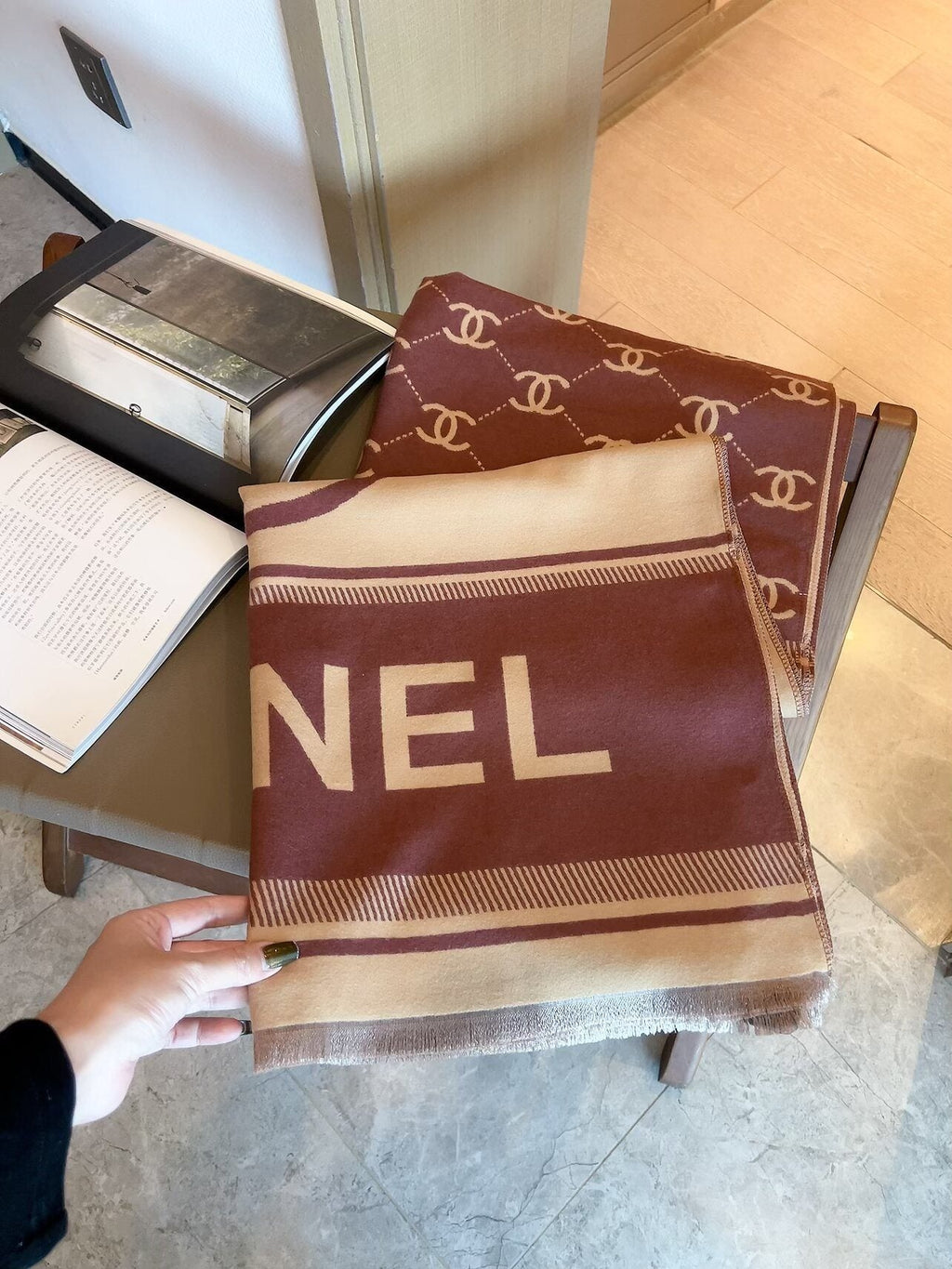 Chanel Logo Border Scarf — detail