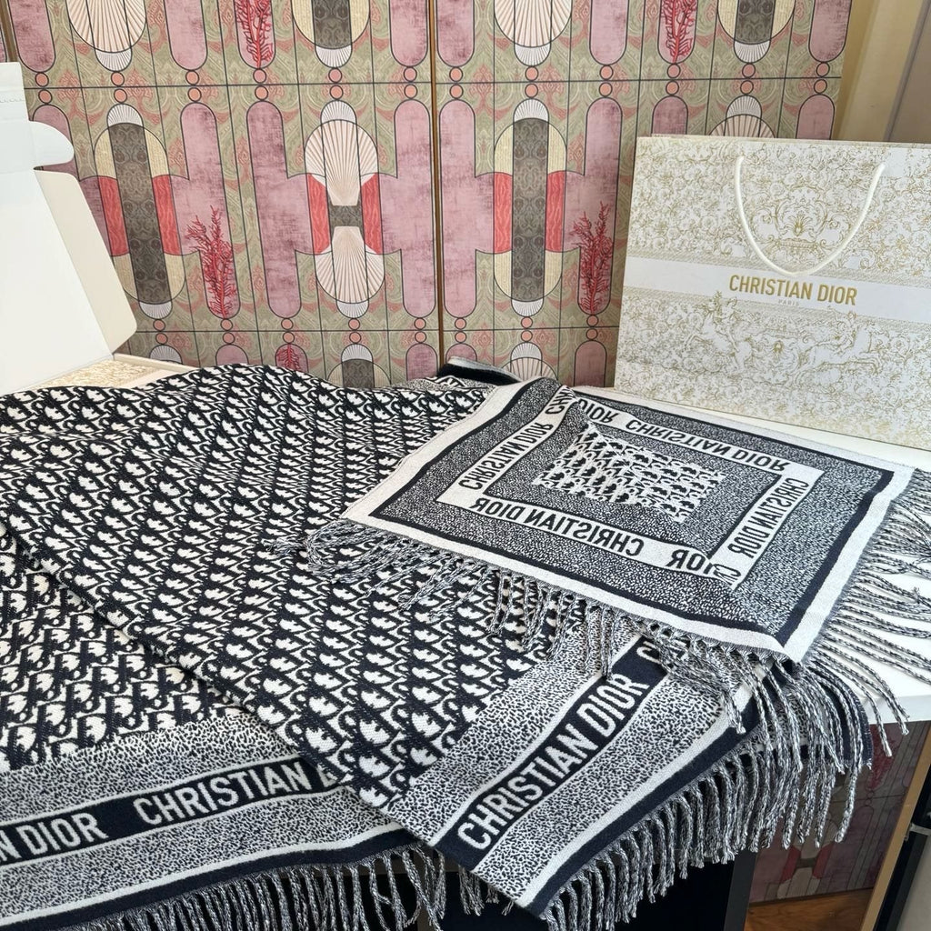Dior Graphic Fringe Square Scarf — front