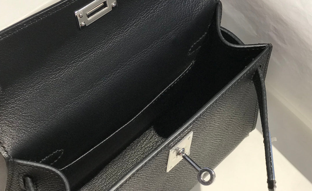 Hermes Kelly Mini 20 Black Epsom Silver Hardware Bag