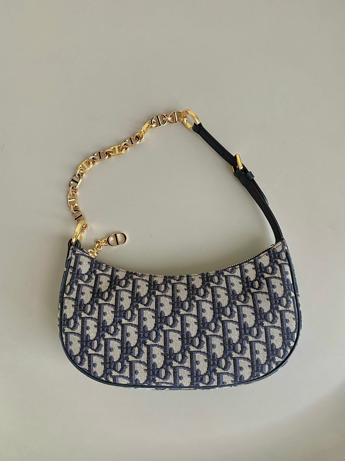 Dior CD Lounge 26cm Blue Oblique Embroidery Bag