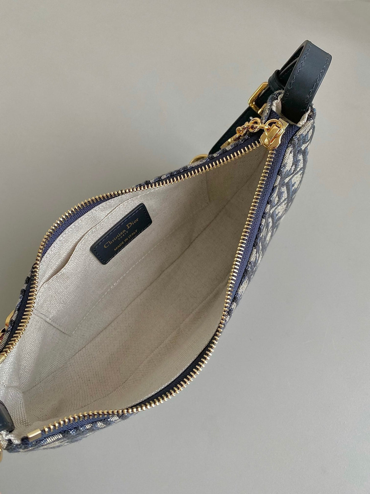 Dior CD Lounge 26cm Blue Oblique Embroidery Bag