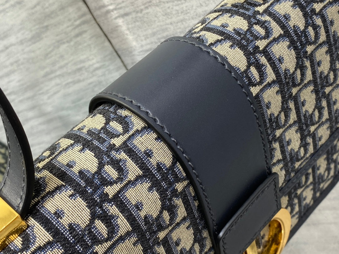 Dior 30 Montaigne 24cm Blue Oblique Embroidery Bag