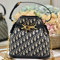 Dior Cest CD 24cm Blue Oblique Embroidery Bag