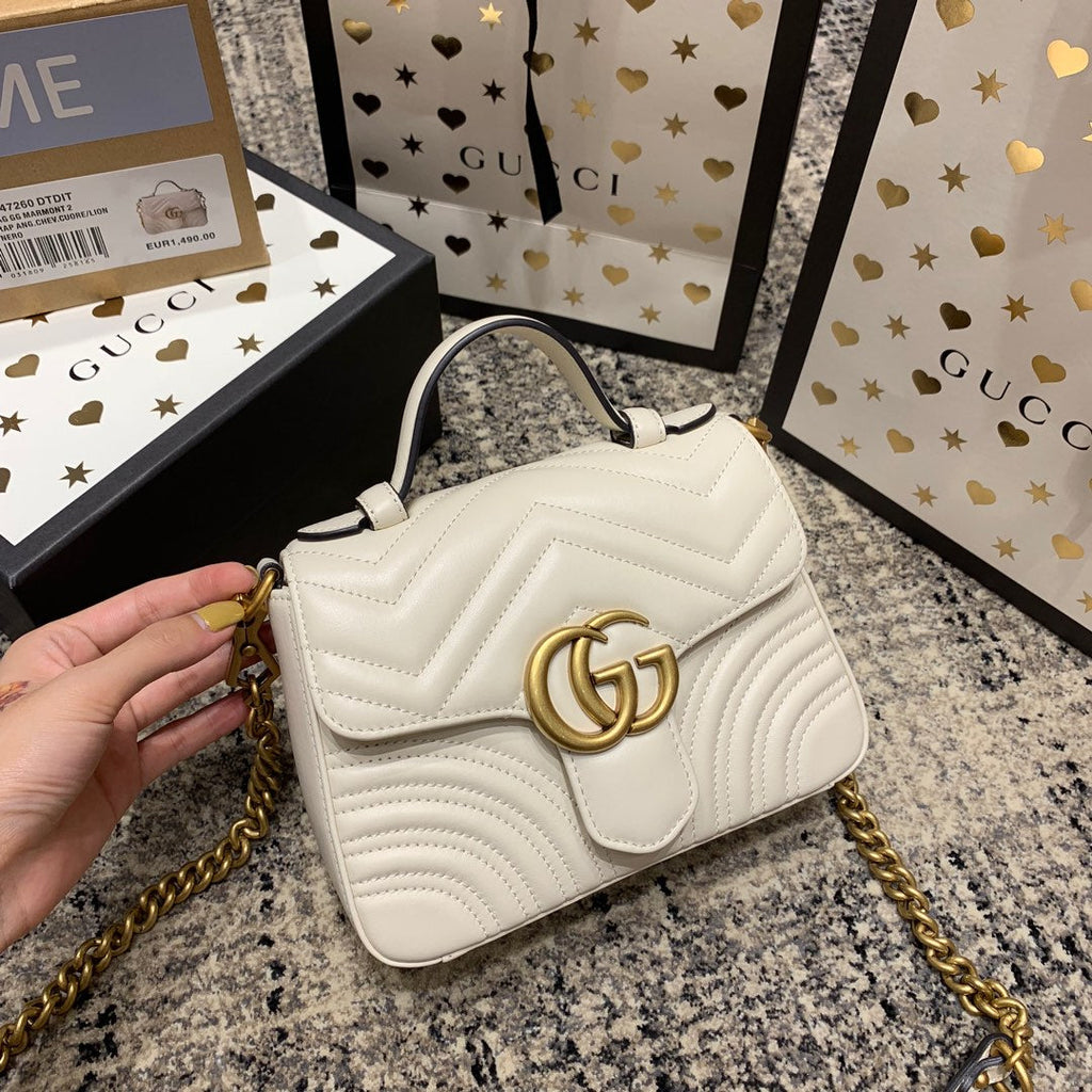 Gucci Marmont 21cm Mini Top White Calfskin Gold Hardware Bag