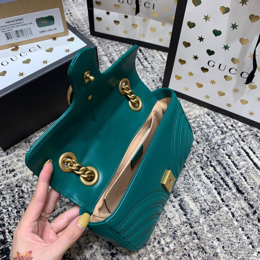 Gucci Marmont 22cm Turquoise Calfskin Gold Hardware Bag